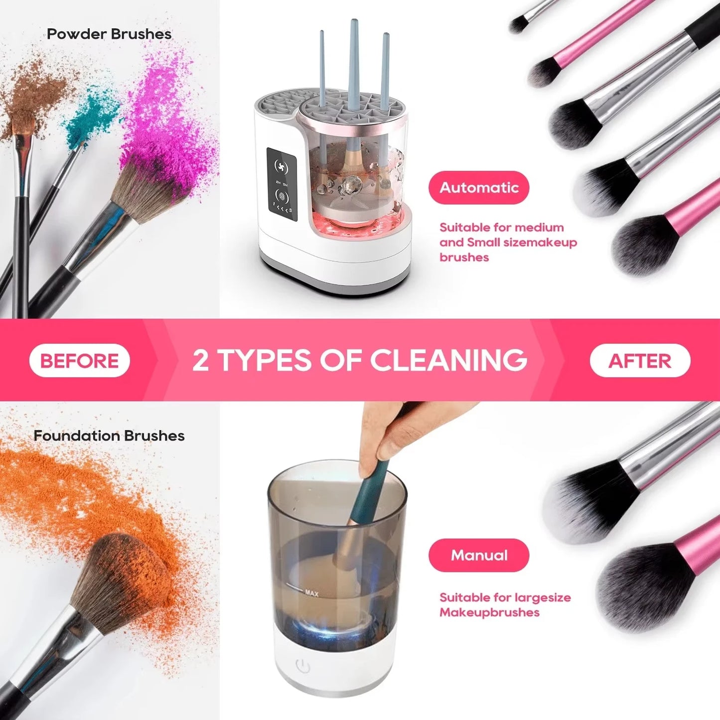 Electric Makeup Brush Cleaner Machine Wash Dry Drying Timer Perfect for Cosmetics Beauty Tools Ladies Gift for Valentine's Day